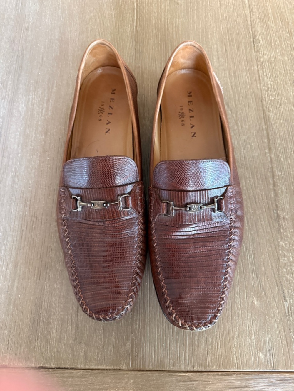 Mezlan Genuine Lizard Leather Loafers Brown Bit Slip On 11.5 M Handmade in Spain